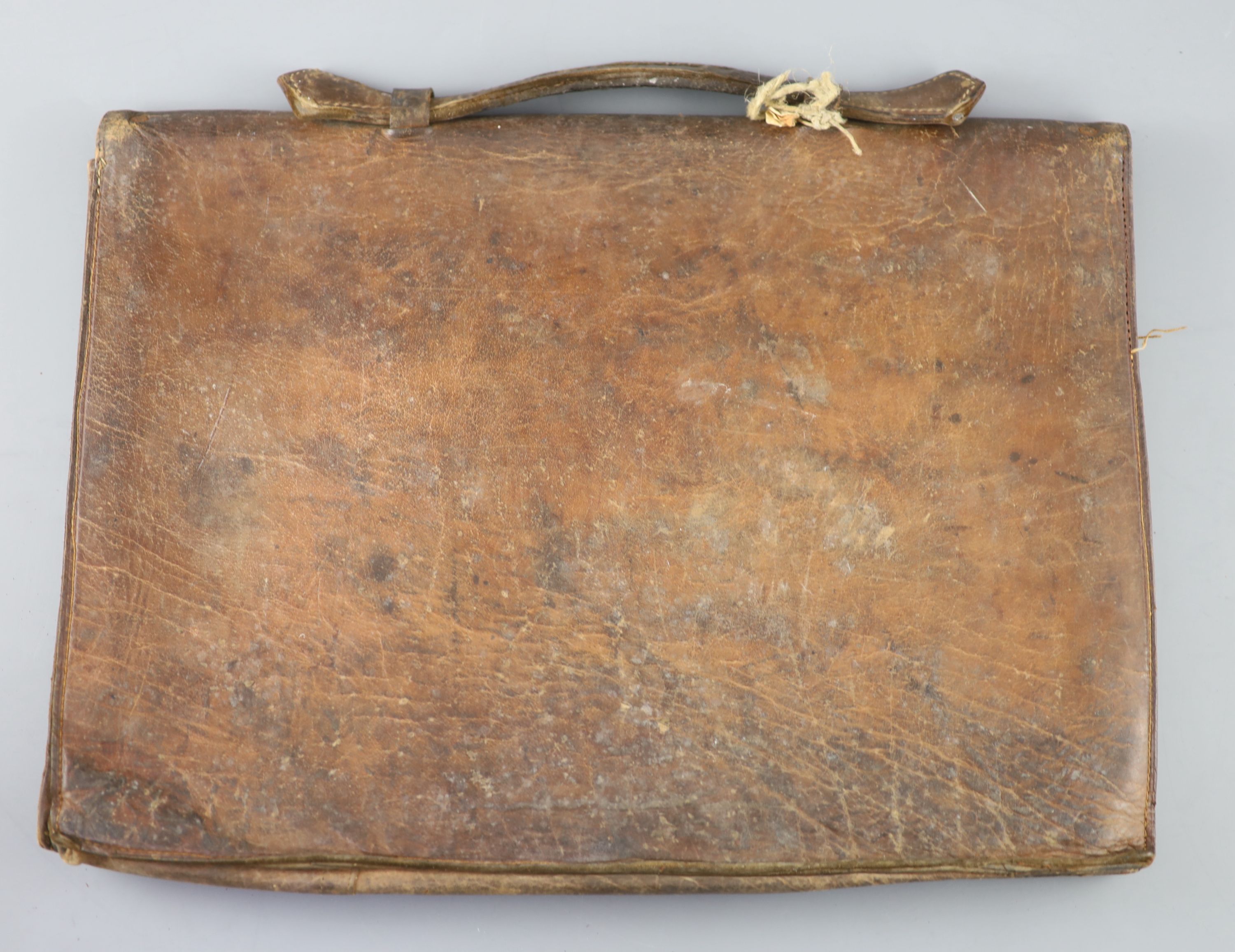 A leather attache case allocated to a member of Lord Mountbattens staff in India / South East Asia c.1943-1947 30 x 40cm.